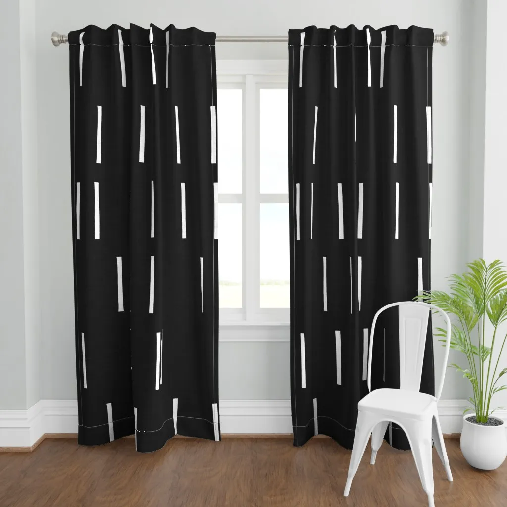 Denim Line Black Mudcloth Curtain Panel - White product