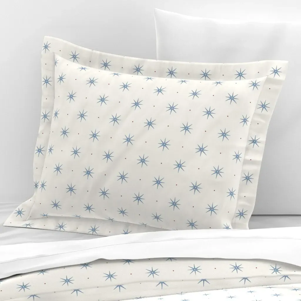 Denim Wash Stars Dots Standard Flanged Pillow Sham - Dusty Blue, Cotton Sateen product