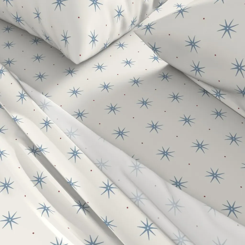 Denim Wash Stars Red Tomato Dots Twin Sheet Set - Dusty Blue alternate view