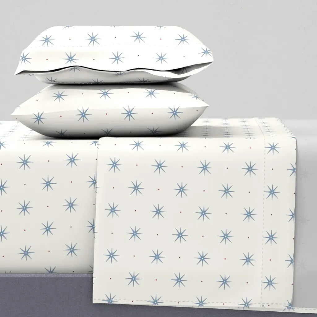 Denim Wash Stars Red Tomato Dots Twin Sheet Set - Dusty Blue product