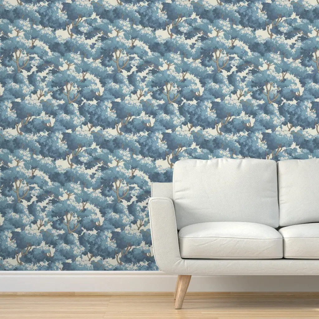 Dense Woodland Trees Peel and Stick Wallpaper - Blue, Beige product