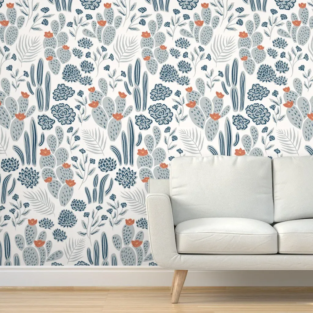 Desert Blooms Peel and Stick Wallpaper Removable - Dark Blue product