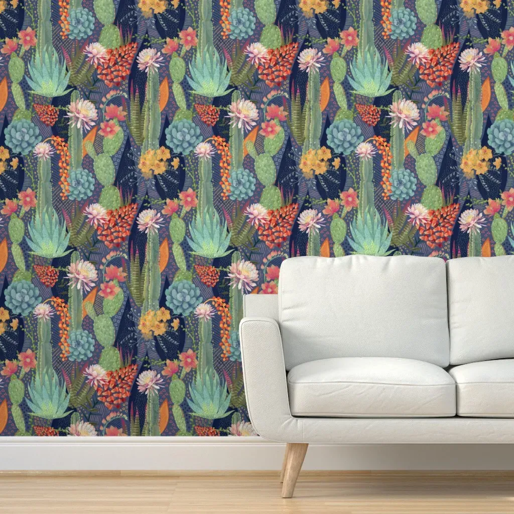 Desert Cacti and Blooms Peel and Stick Wallpaper - Gray, Orange product