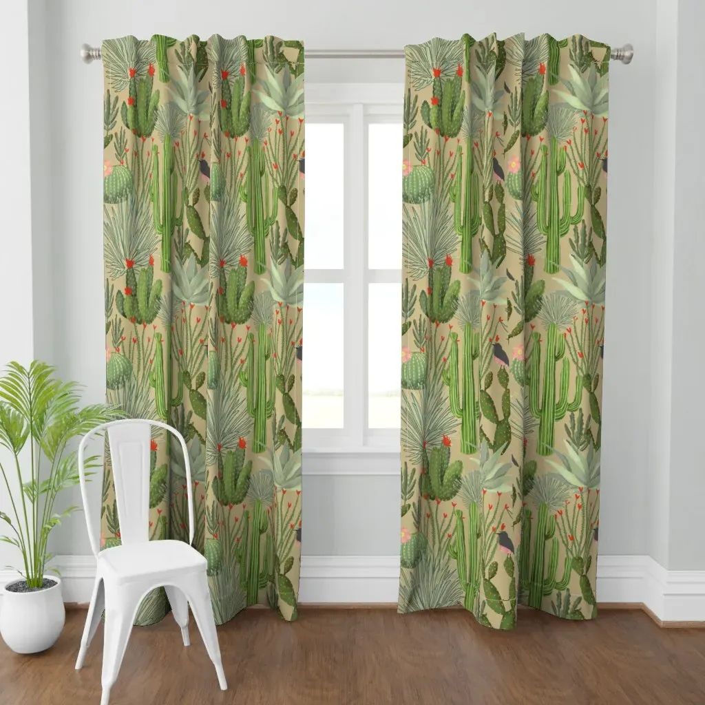 Desert Cactus Garden (L) Curtain Panel - Green product