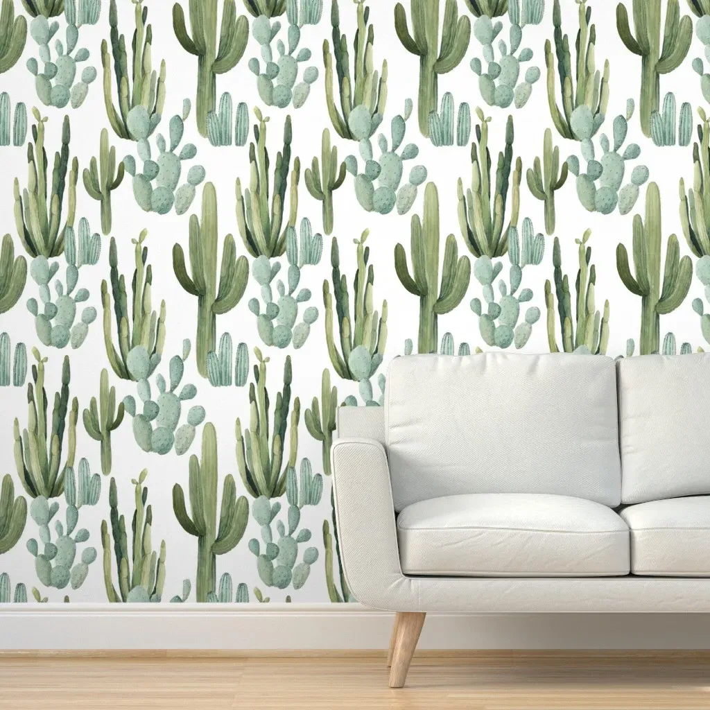 Desert Cactus Peel and Stick Wallpaper - Green, White product