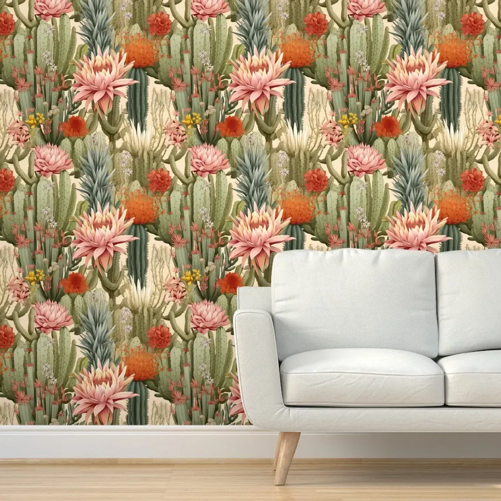 Desert Dance Cacti & Blooms Peel and Stick Wallpaper - Pink product