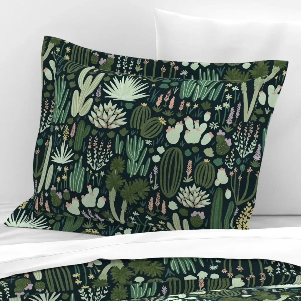 Desert Garden Standard Flanged Pillowcase - Dark Green, Cotton Sateen product