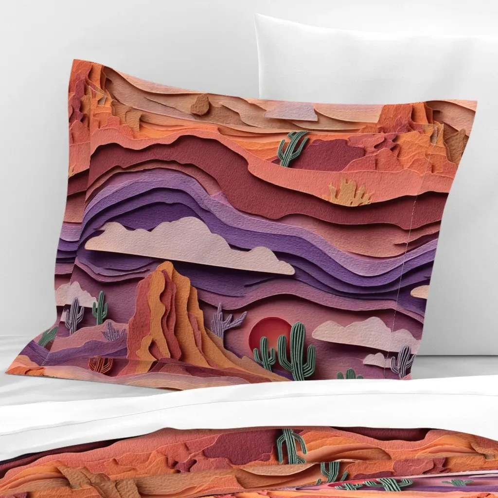 Desert Landscape Standard Flanged Cushion Cover - Pink, Cotton product