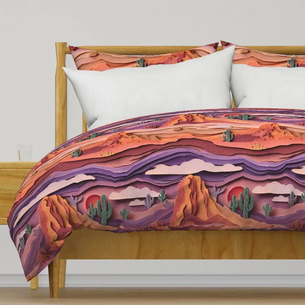 Desert Landscape With Layers Duvet Cover - Pink product
