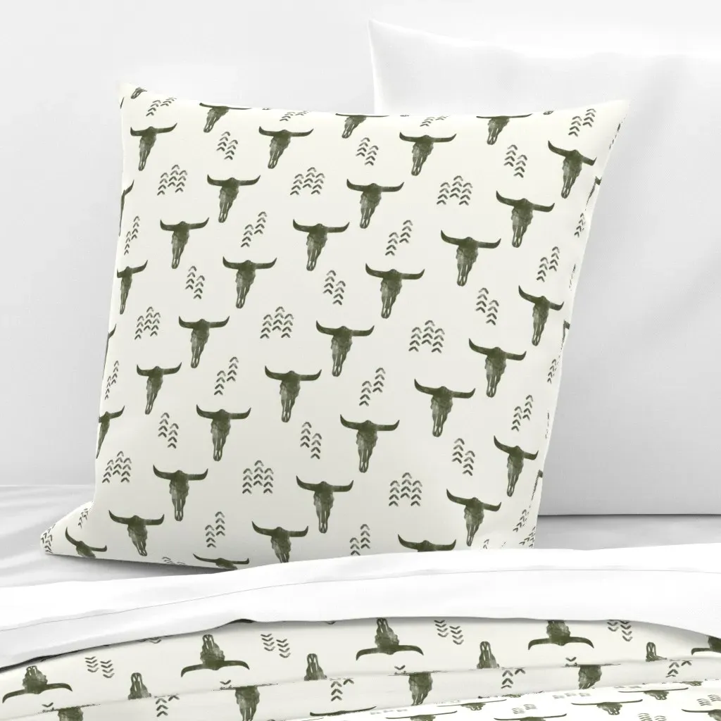 Desert Skulls Boho Southwest Cow Skull Euro Pillow Sham - Sage Green product
