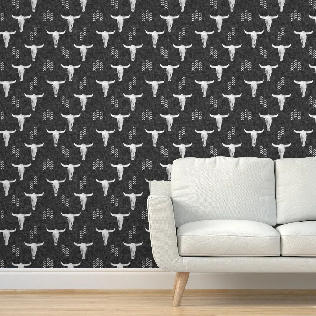 Desert Skulls Boho Southwest Peel and Stick Wallpaper - Gray product