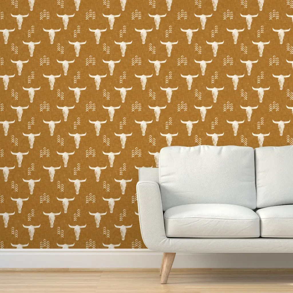 Desert Skulls Boho Southwest Peel and Stick Wallpaper - Mustard Yellow product