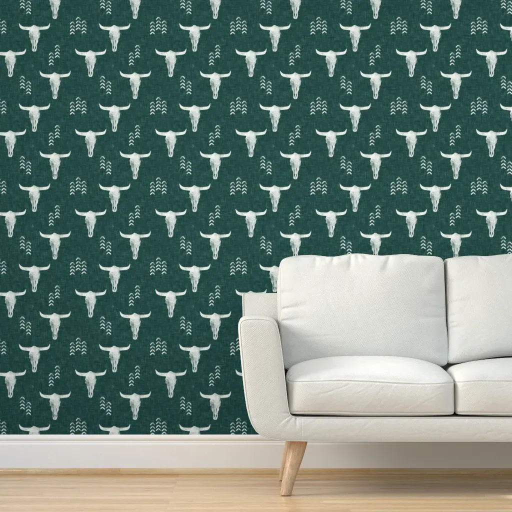 Desert Skulls Boho Southwest Peel and Stick Wallpaper - Teal product