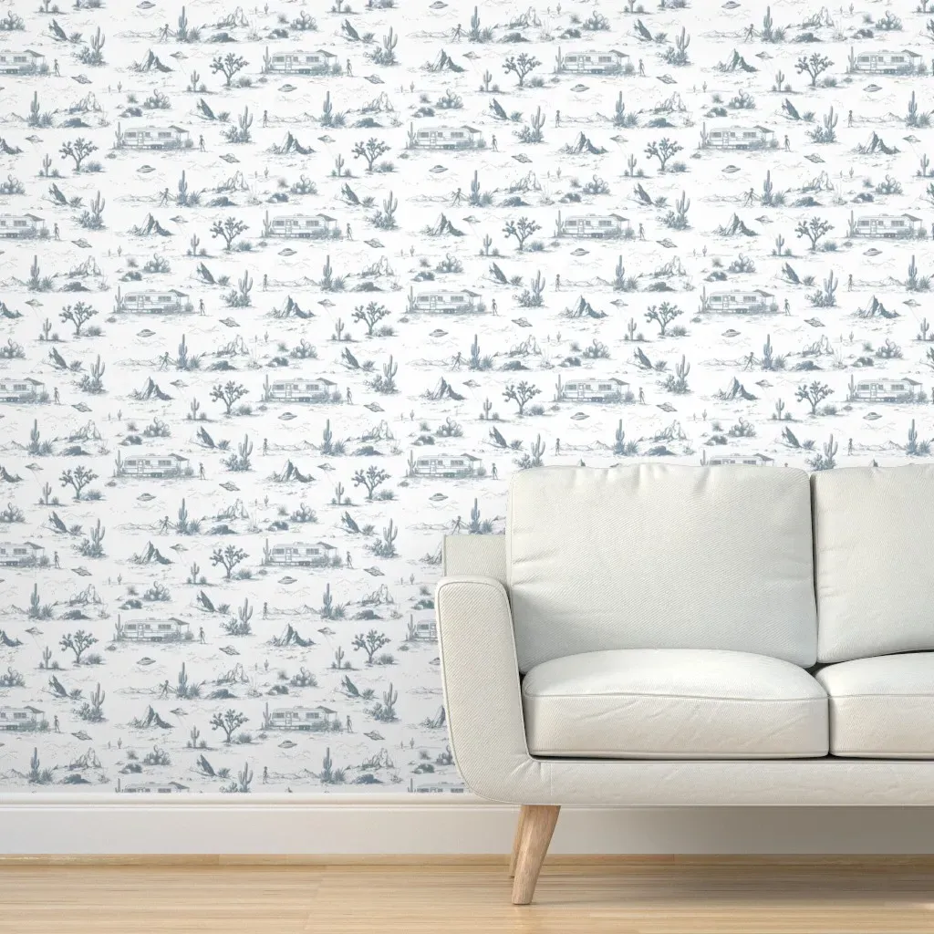 Desert-X-Traterrestrial Toile Peel and Stick Wallpaper - French Blue product