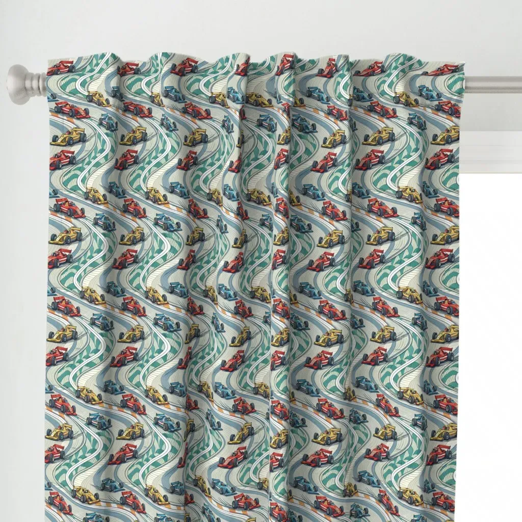 Design 4 Car Race Curtain Panel - Red alternate view