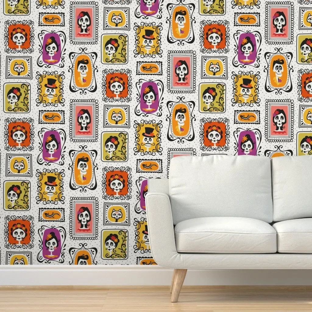 Dia De Muertos Day Of The Dead Peel and Stick Wallpaper - Orange product