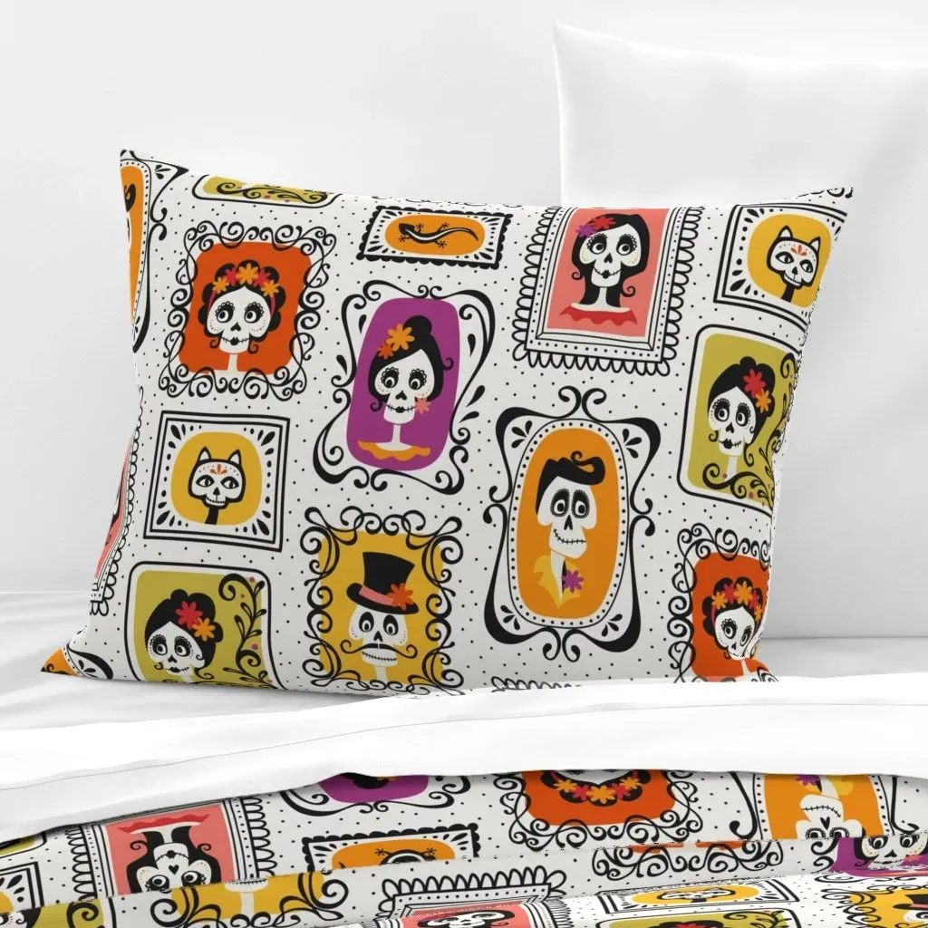 Dia De Muertos Standard Knife Edge Cushion Cover - Orange, Cotton Sateen product