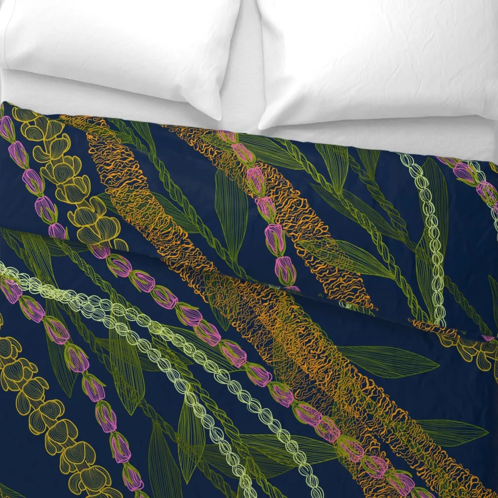 Diagonal Hawaiian Lei Large Duvet Cover - Yellow-Green alternate view