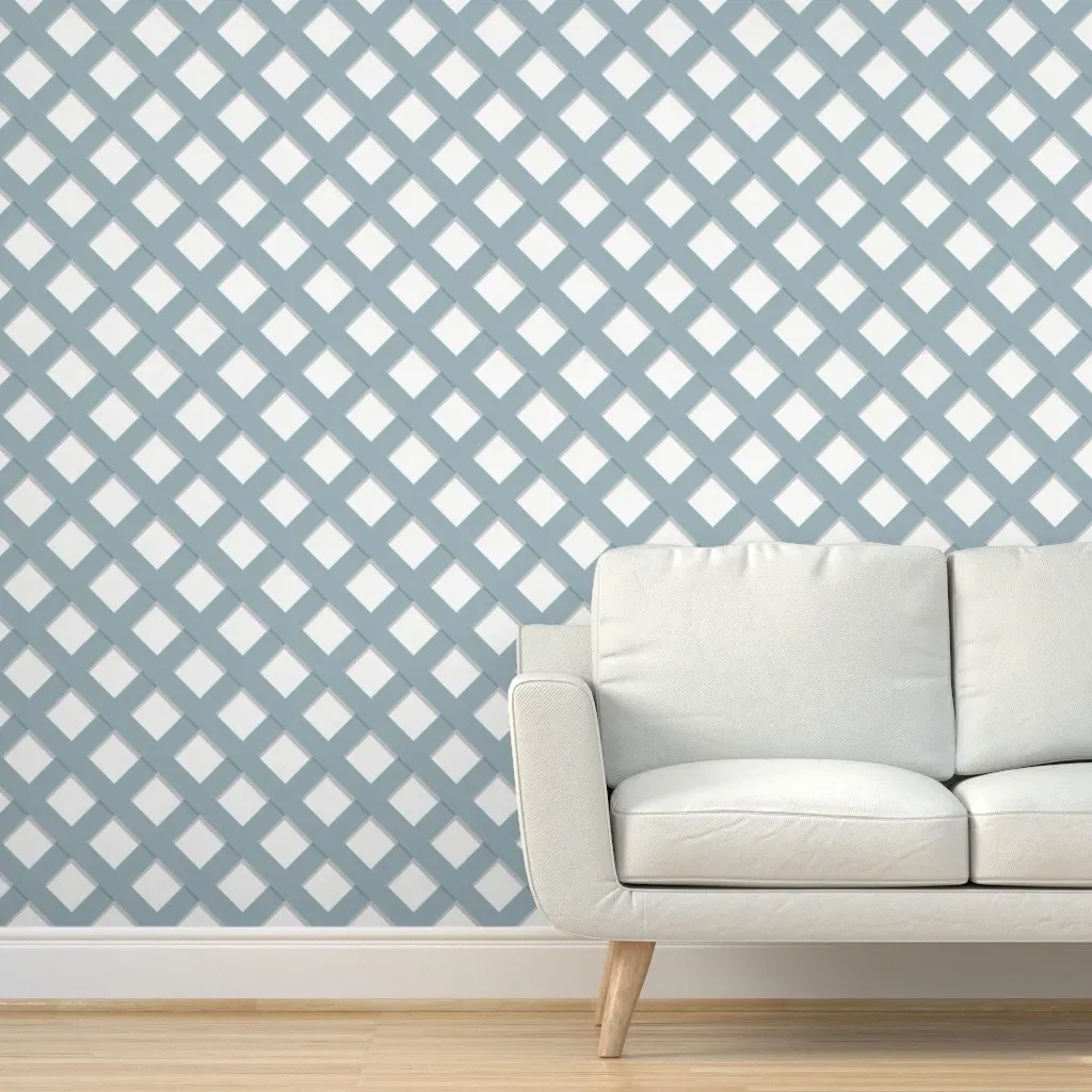 Diagonal Trellis Peel and Stick Wallpaper - Dusty Blue product