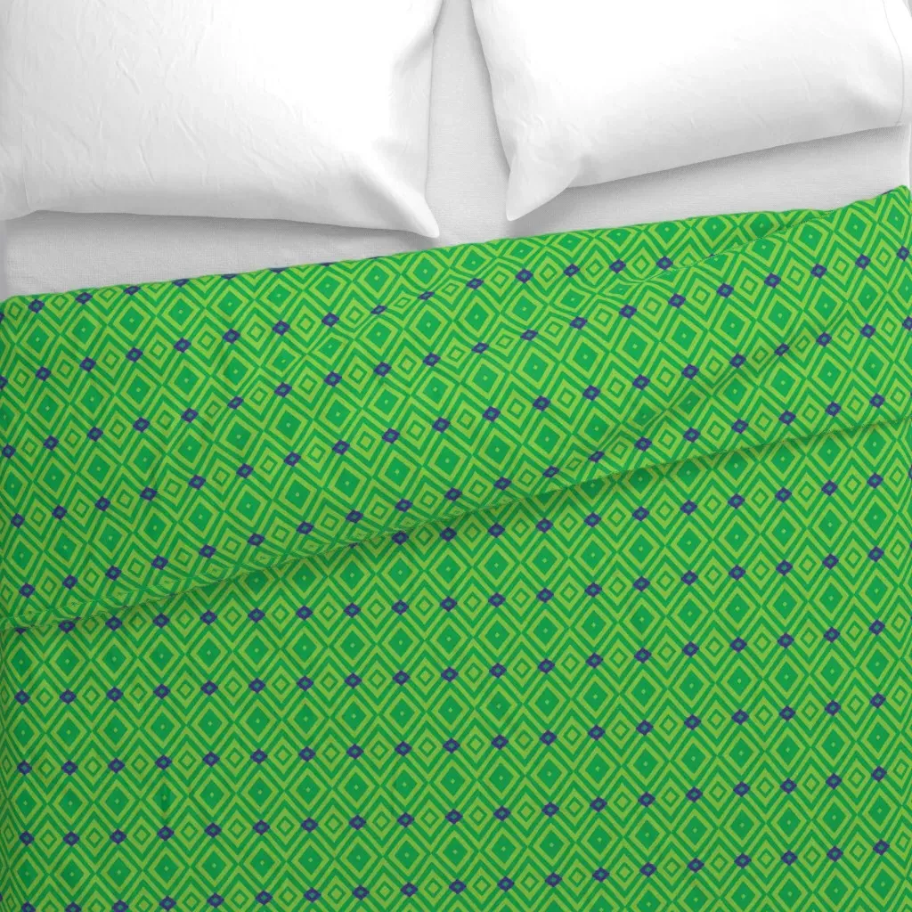 Diamonds And Squares Duvet Cover - Green alternate view