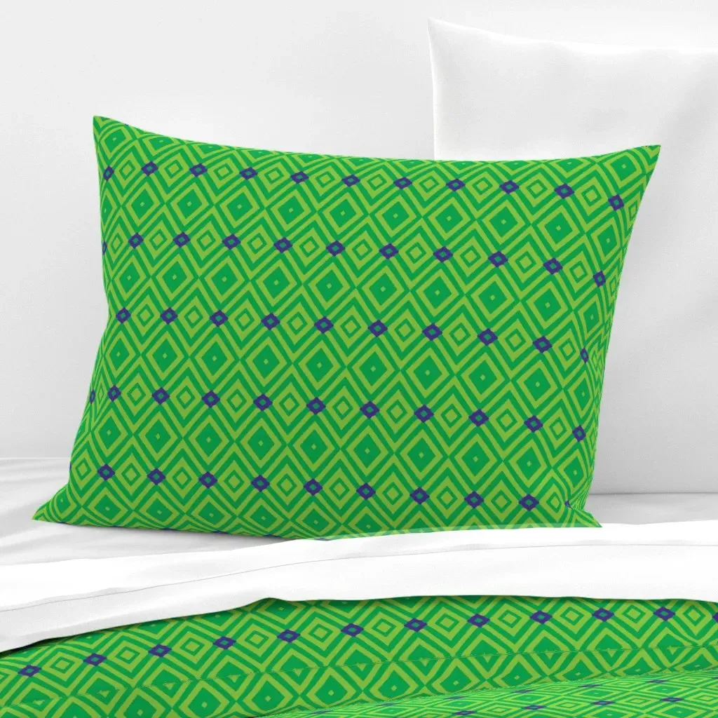Diamonds and Squares Standard Knife Edge Cushion - Green, Cotton Sateen product