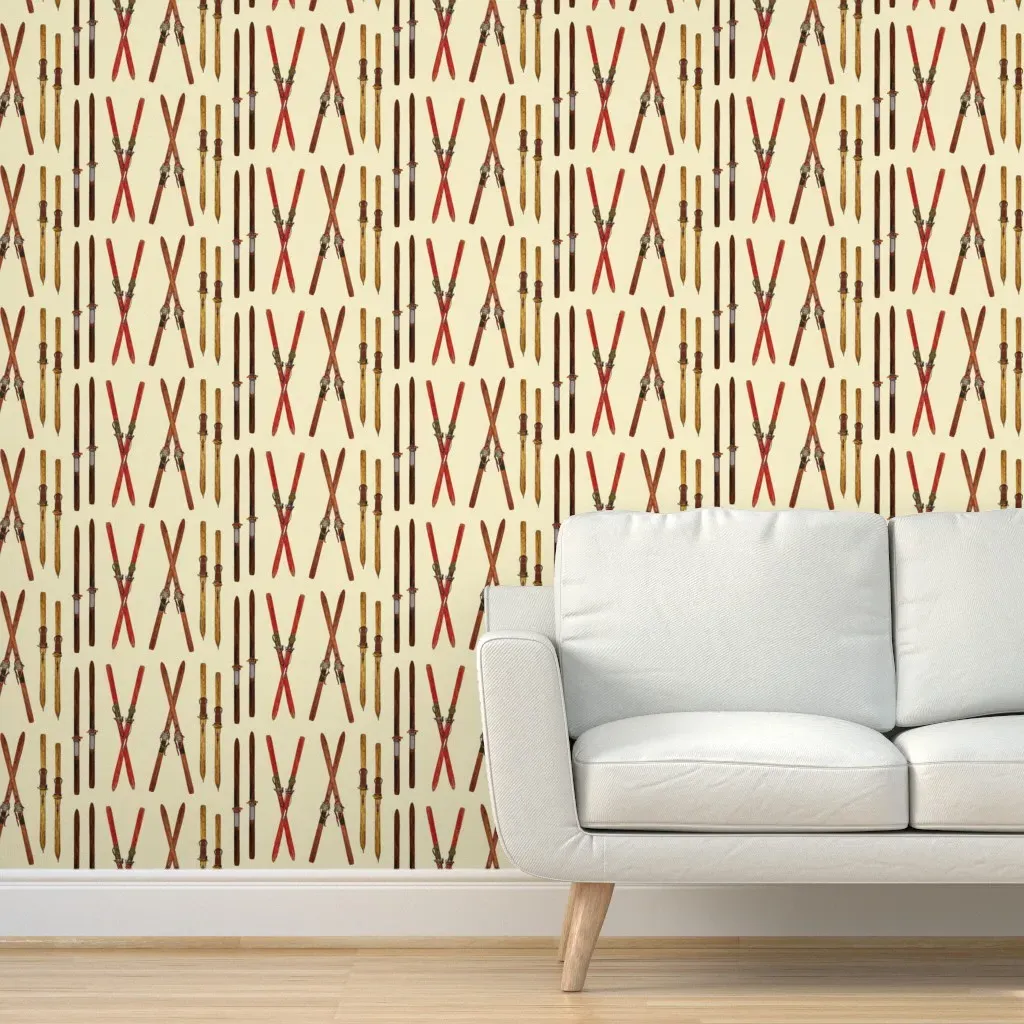 Diane Gilbert Vintage Ski Sketched Peel and Stick Wallpaper - Red product