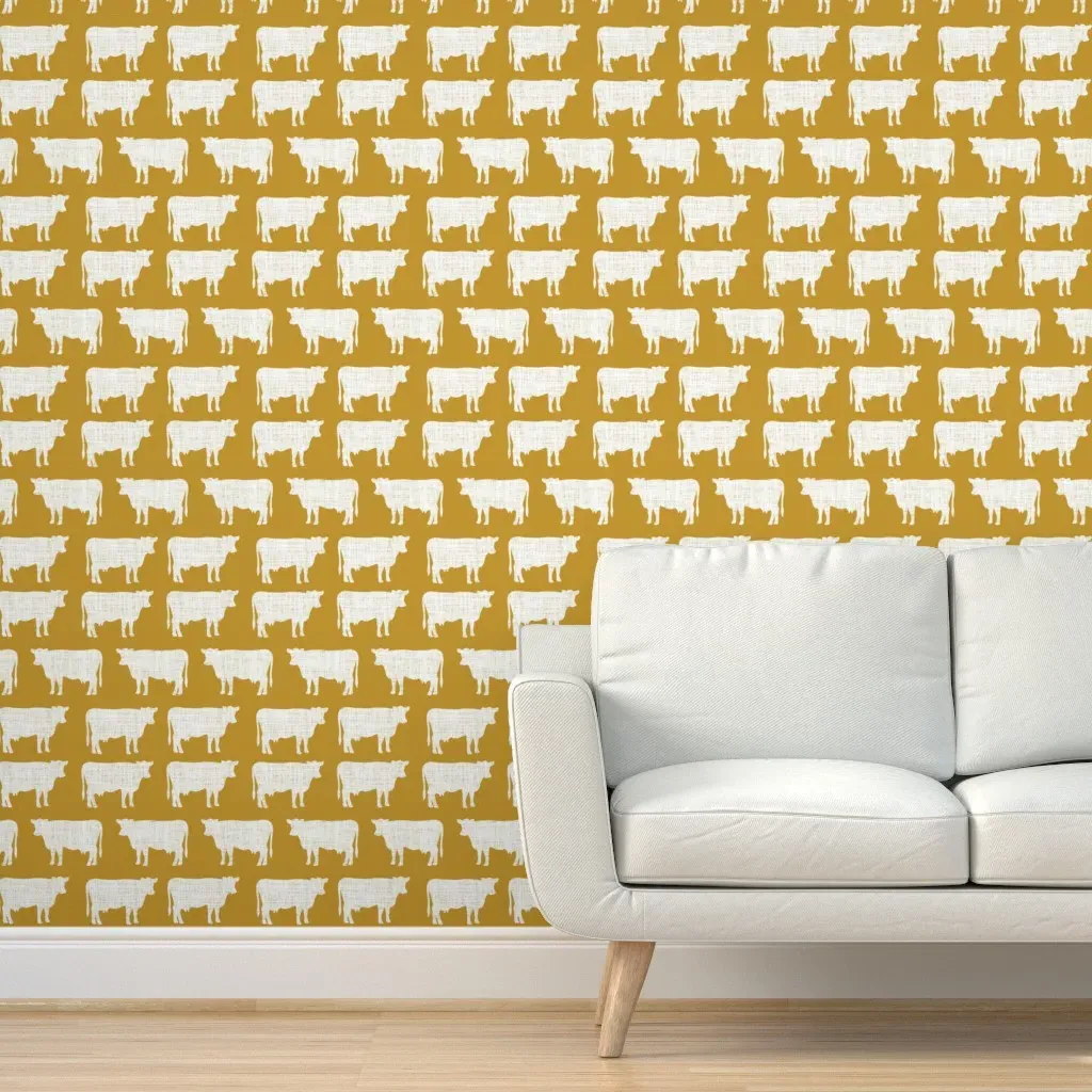 Dijon Latte Cows Peel and Stick Wallpaper - White product