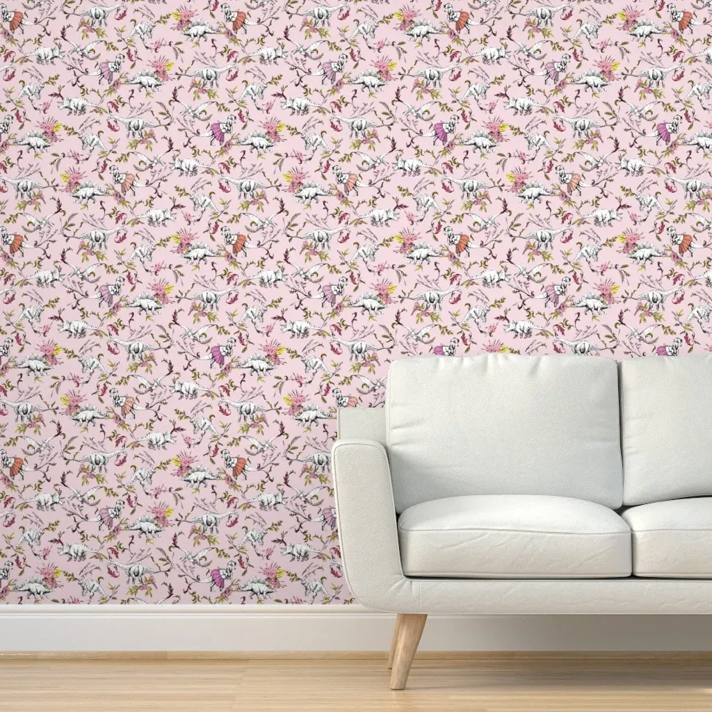 Dino Dancer Peel and Stick Wallpaper - Blush, Pink product
