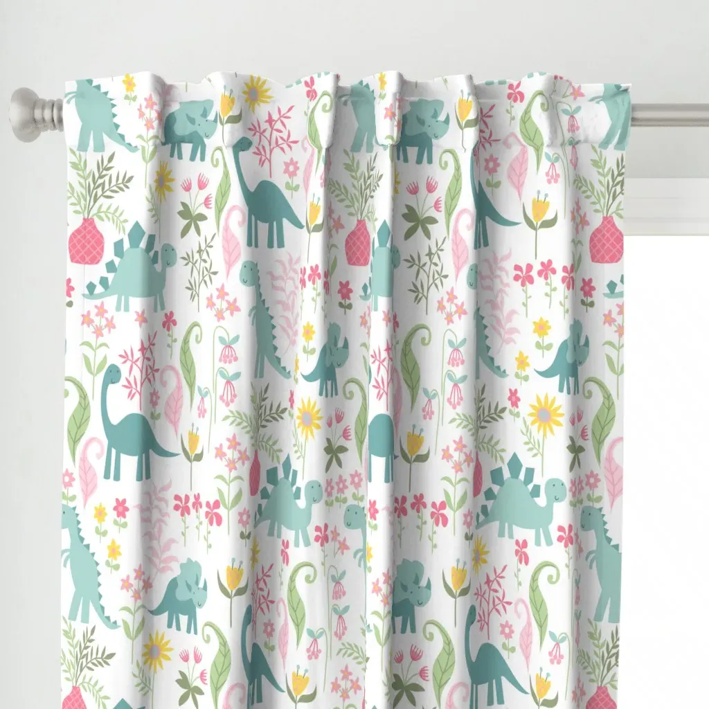 Dino Garden 8 Super Curtain Panel - Teal alternate view