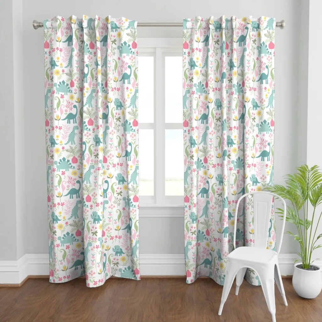 Dino Garden 8 Super Curtain Panel - Teal product