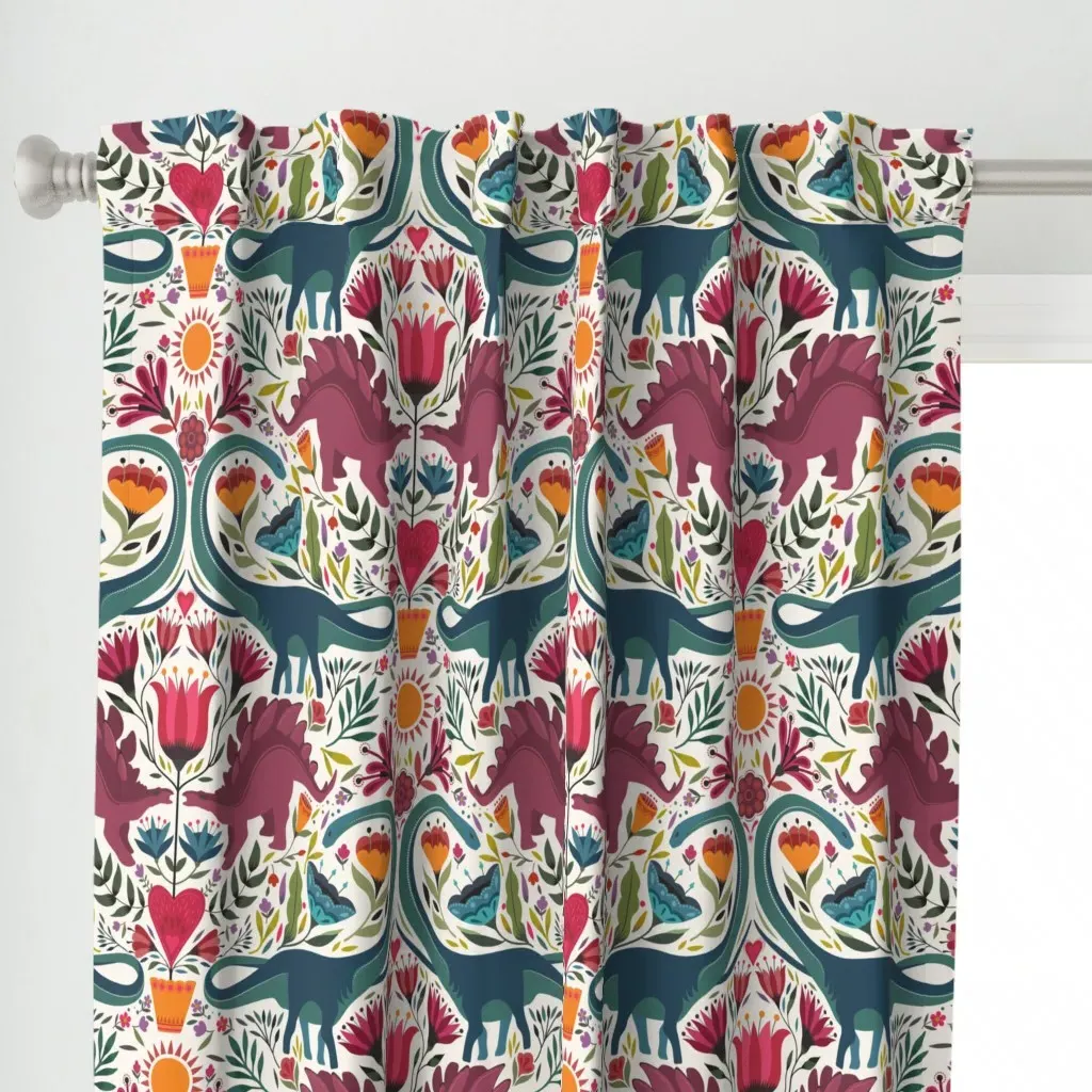 Dino-Mask Dinosaur Curtain Panel - Burgundy alternate view