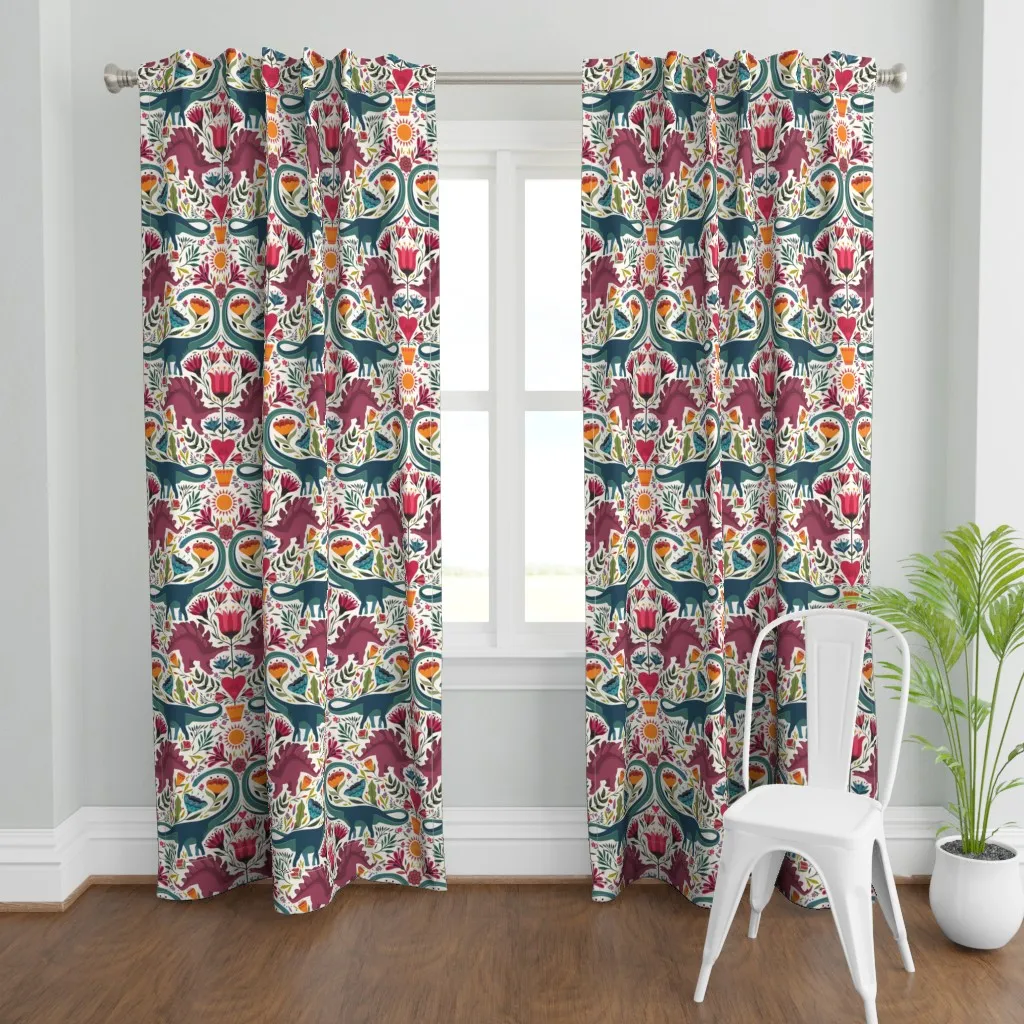 Dino-Mask Dinosaur Curtain Panel - Burgundy product