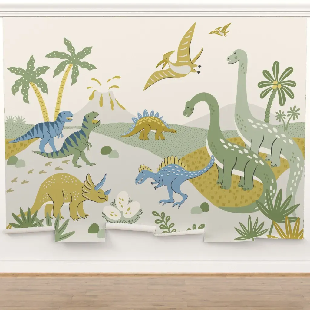 Dinosaur Island Peel and Stick Wall Mural - Yellow, Green, Blue product