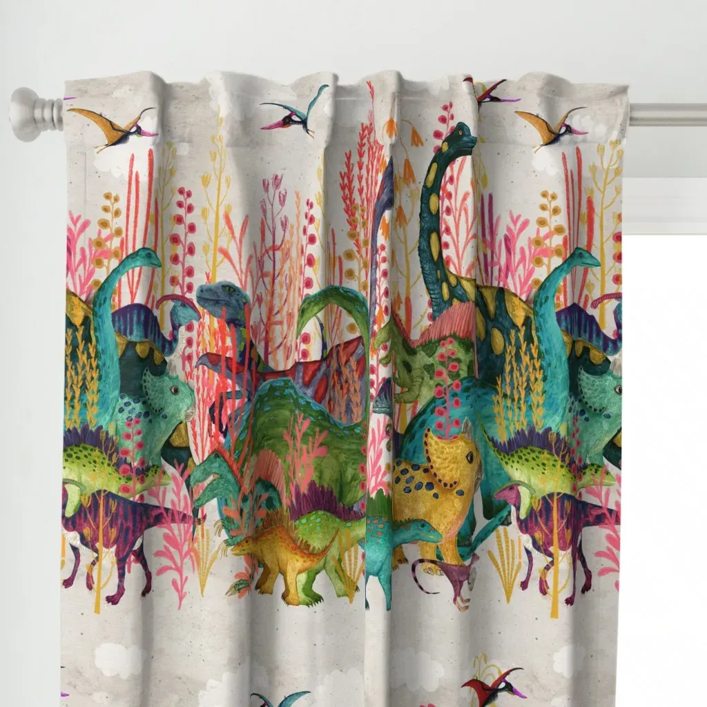 Dinosaur Jamboree Curtain Panel - Teal alternate view