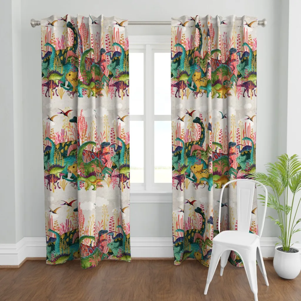 Dinosaur Jamboree Curtain Panel - Teal product