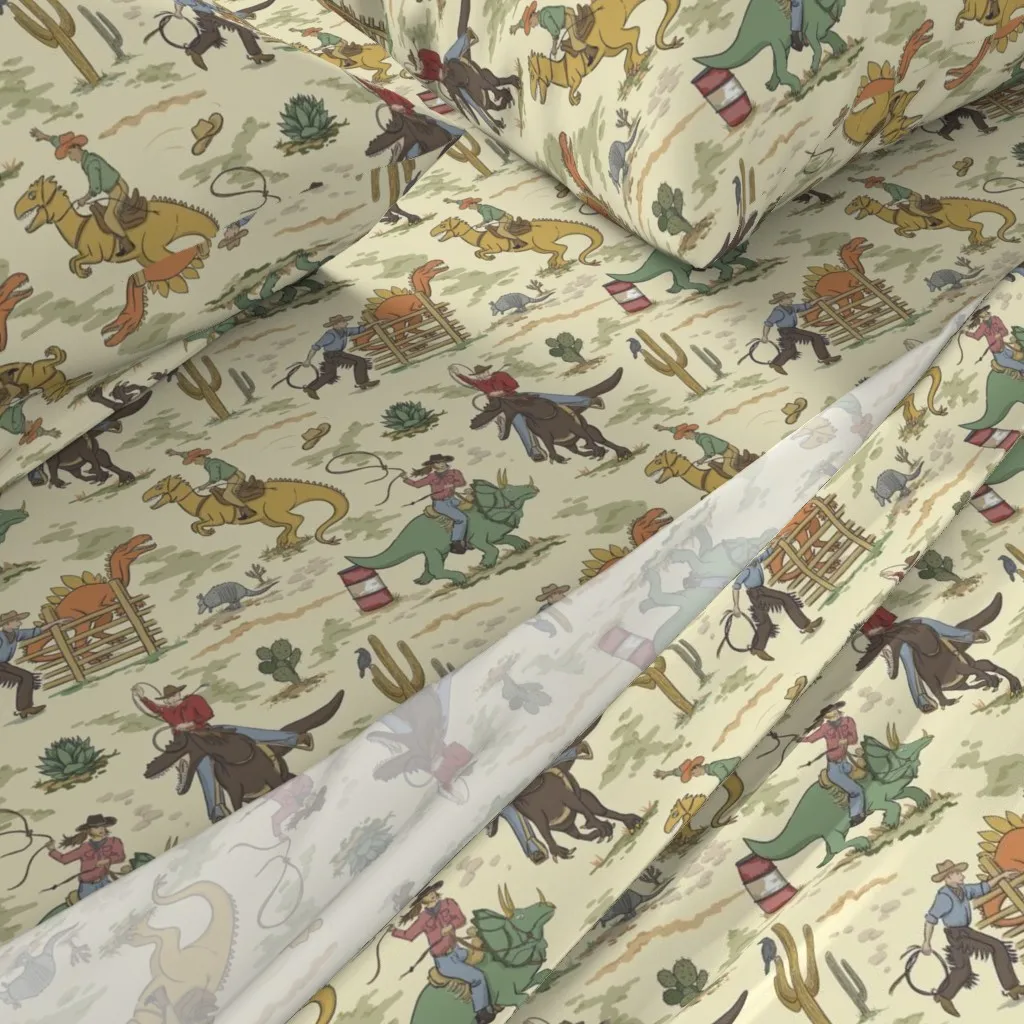 Dinosaur Rodeo Wild West Jurassic Queen Sheet Set - Beige alternate view