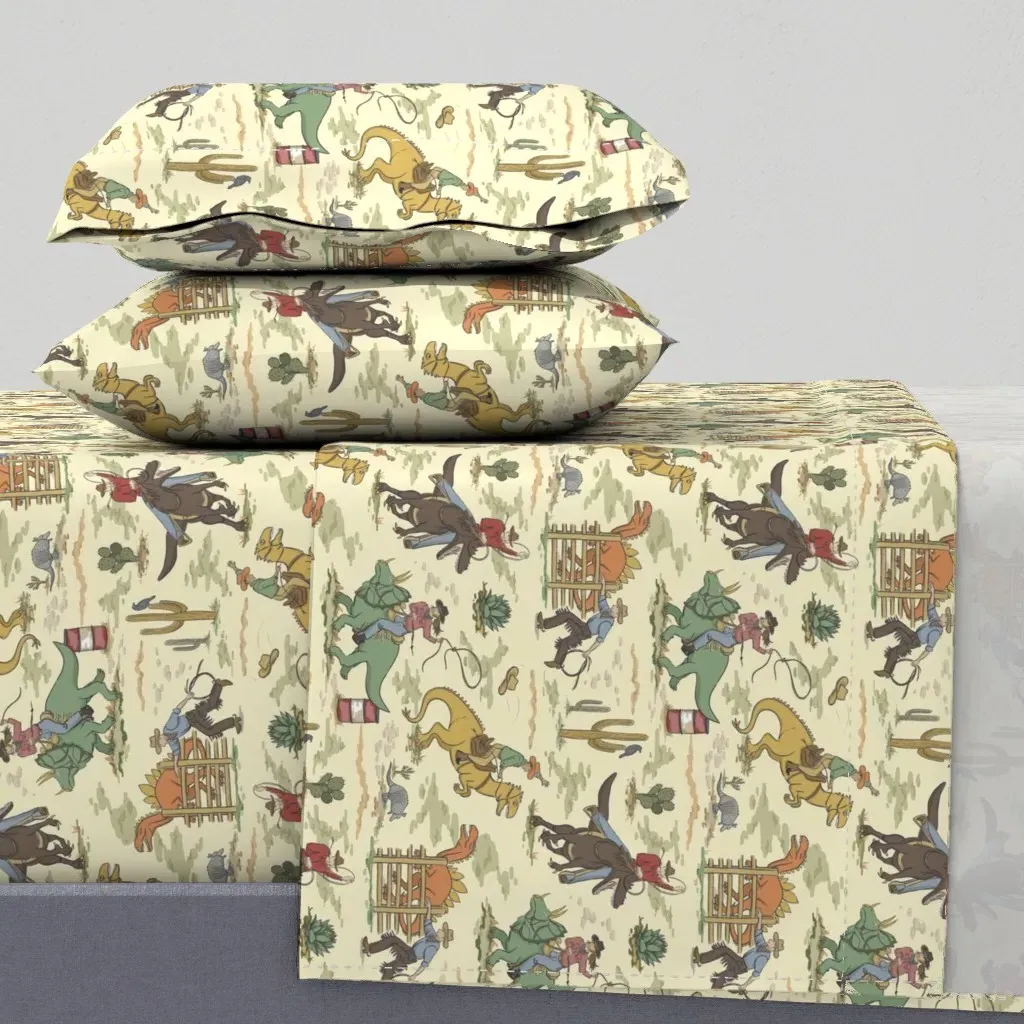 Dinosaur Rodeo Wild West Jurassic Queen Sheet Set - Beige product