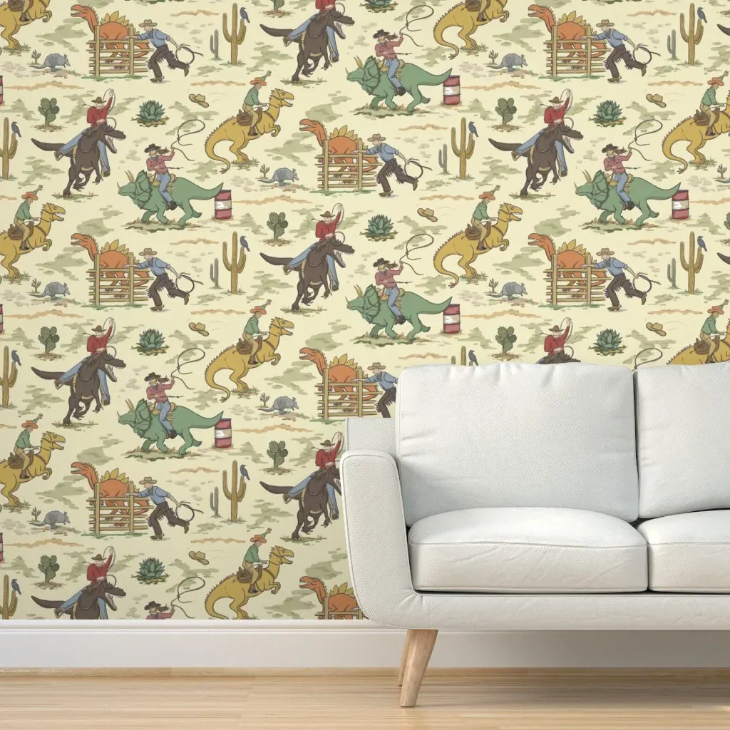 Dinosaur Rodeo Wild West Peel and Stick Wallpaper - Beige product