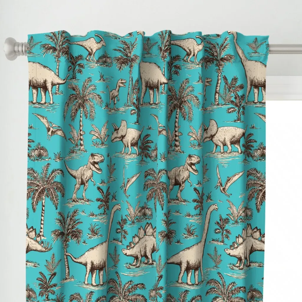 Dinosaur Toile Curtain Panel - Teal alternate view