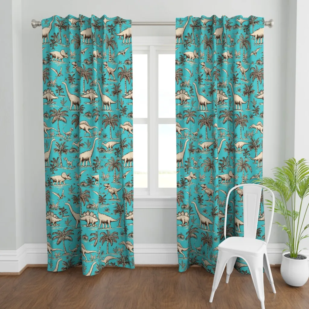 Dinosaur Toile Curtain Panel - Teal product