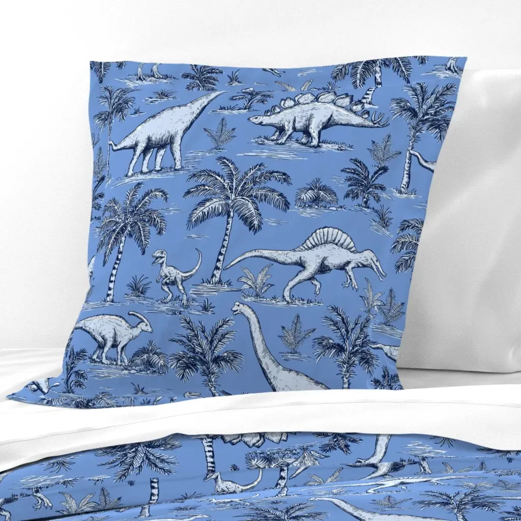 Dinosaur Toile Large Scale Euro Pillow Sham - Light Blue product