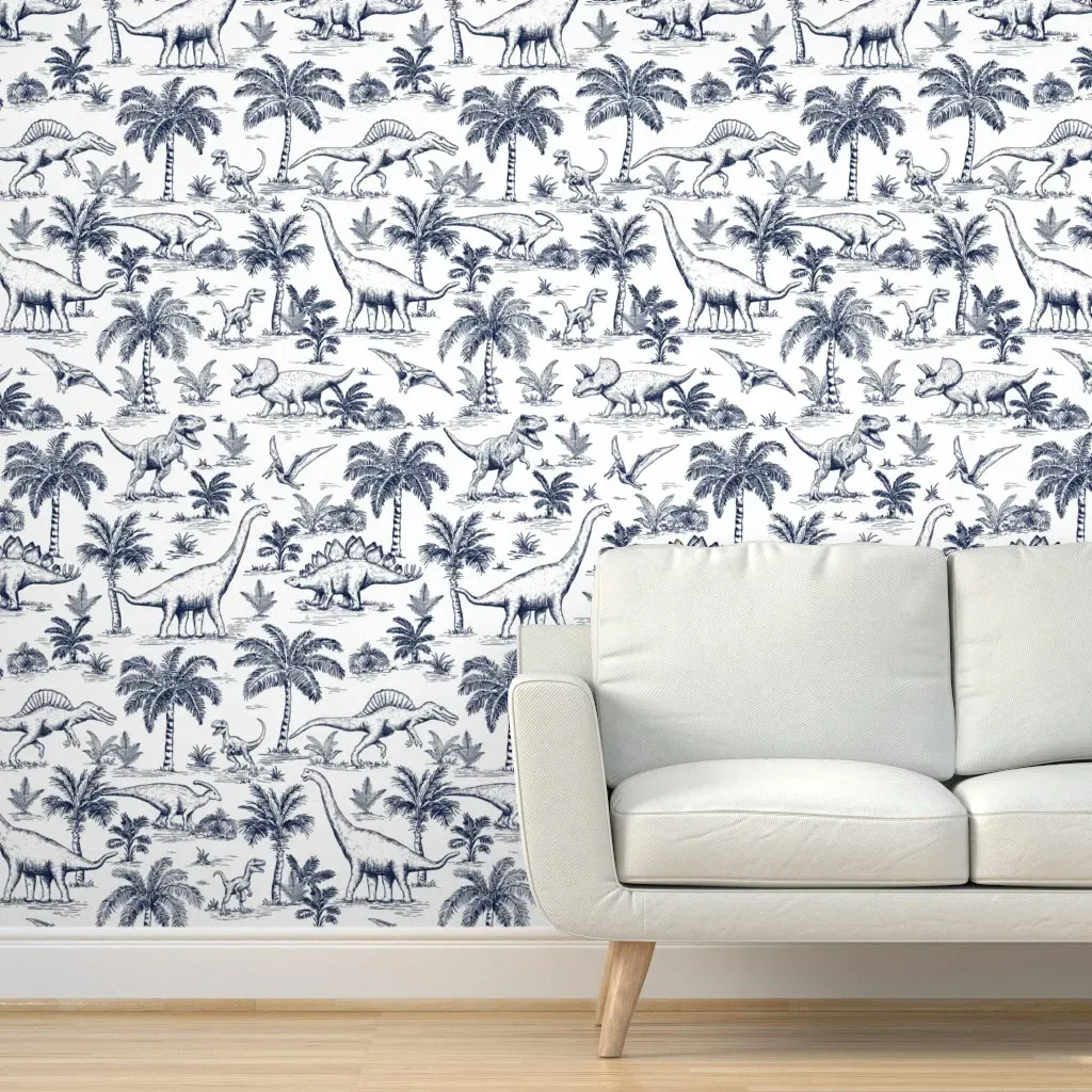 Dinosaur Toile Large Scale Peel and Stick Wallpaper - Navy Blue product
