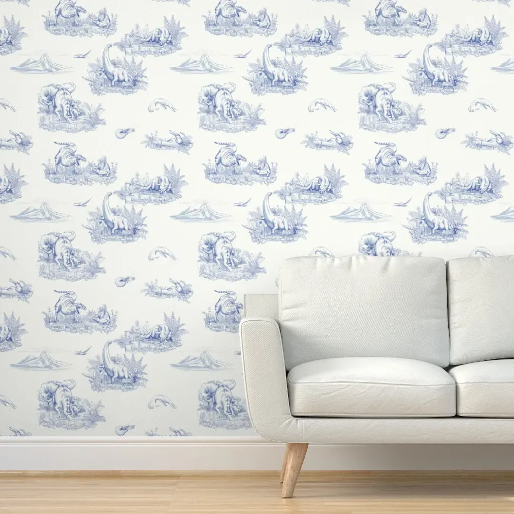 Dinosaur Toile Peel and Stick Wallpaper - White, Blue product
