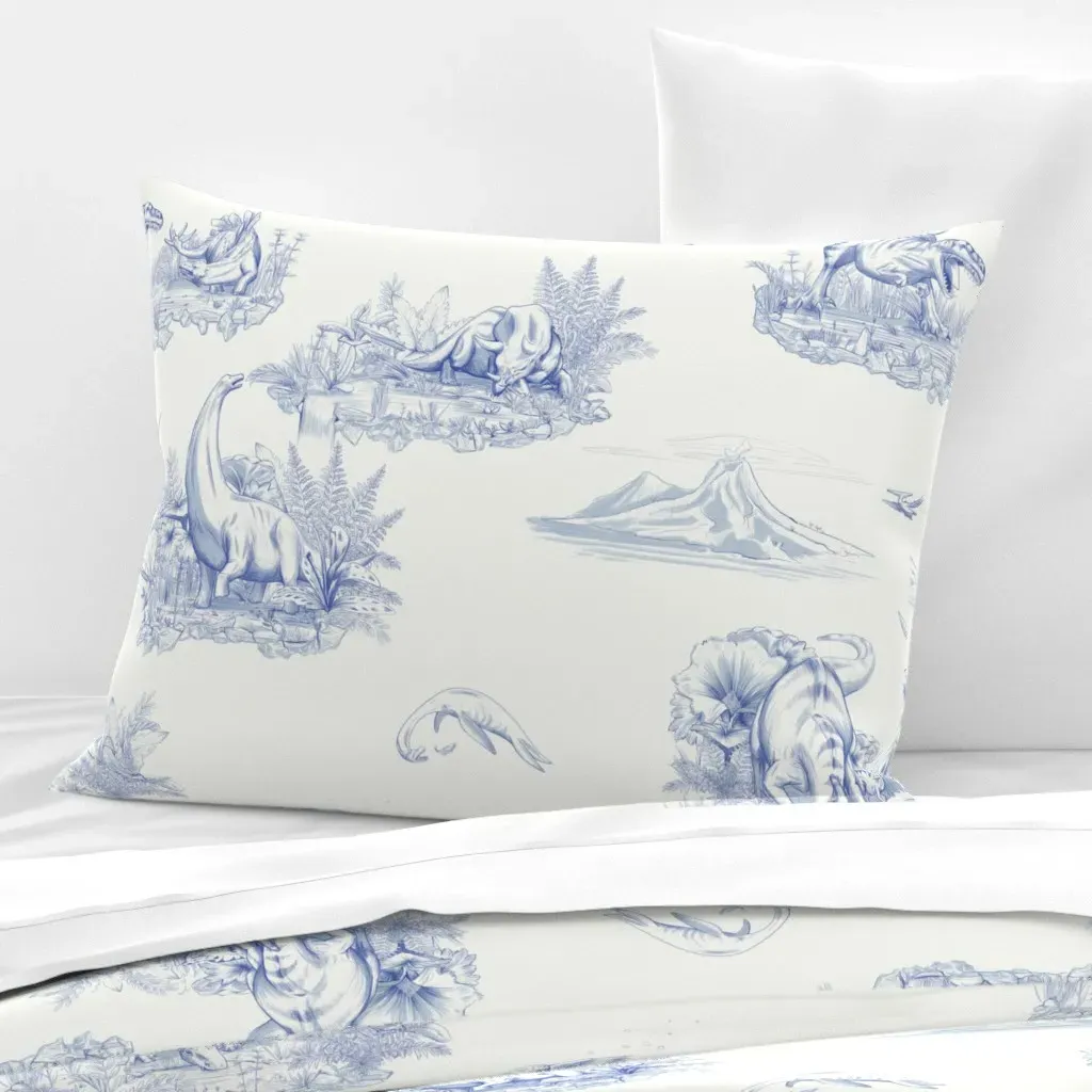 Dinosaur Toile Standard Knife Edge Cushion Cover - Blue, Cotton Sateen product