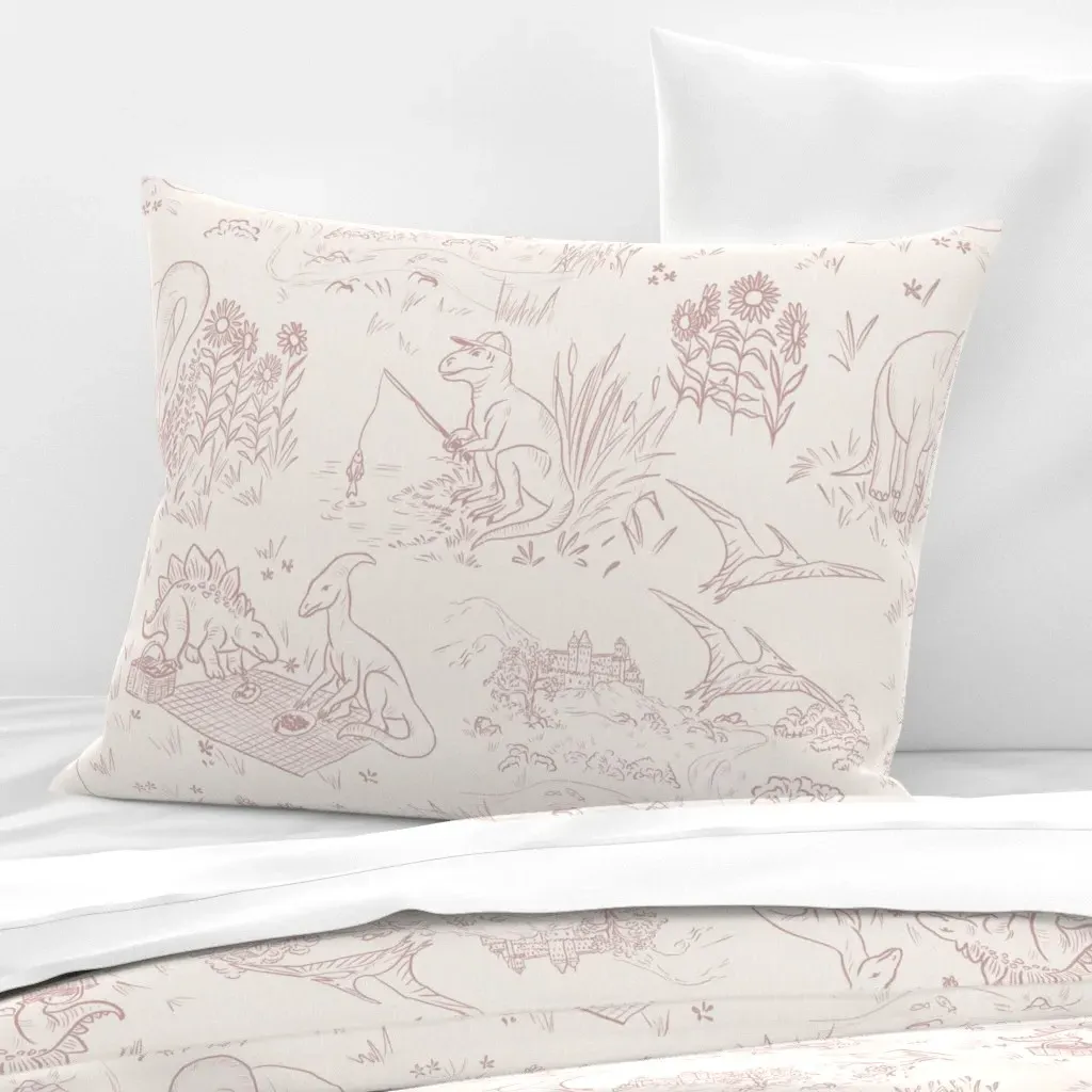 Dinosaur Toile Standard Knife Edge Pillow - Mauve, Cotton Sateen product