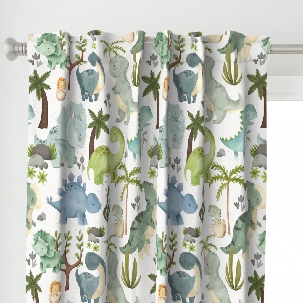Dinosaur World With Trees Curtain Panel - Green alternate view