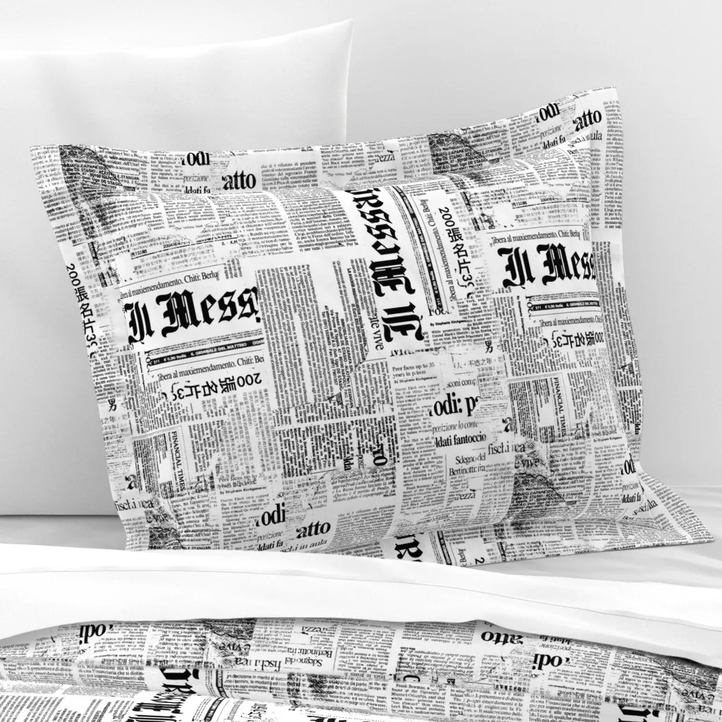 Distressed Grunge Newspaper Collage Standard Flanged Cushion - Black, Cotton Sateen product