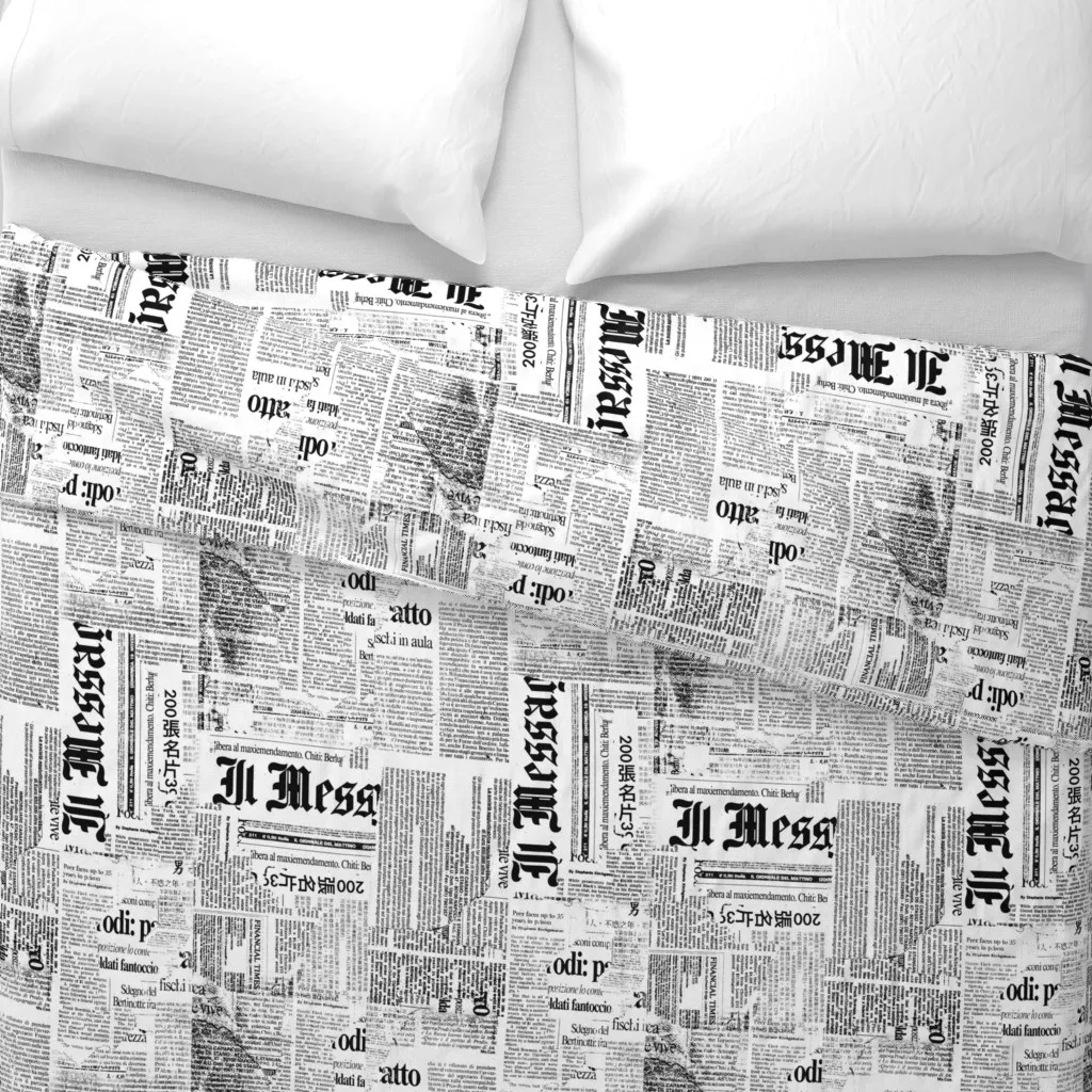Distressed Grunge Newspaper Duvet Cover - Black alternate view