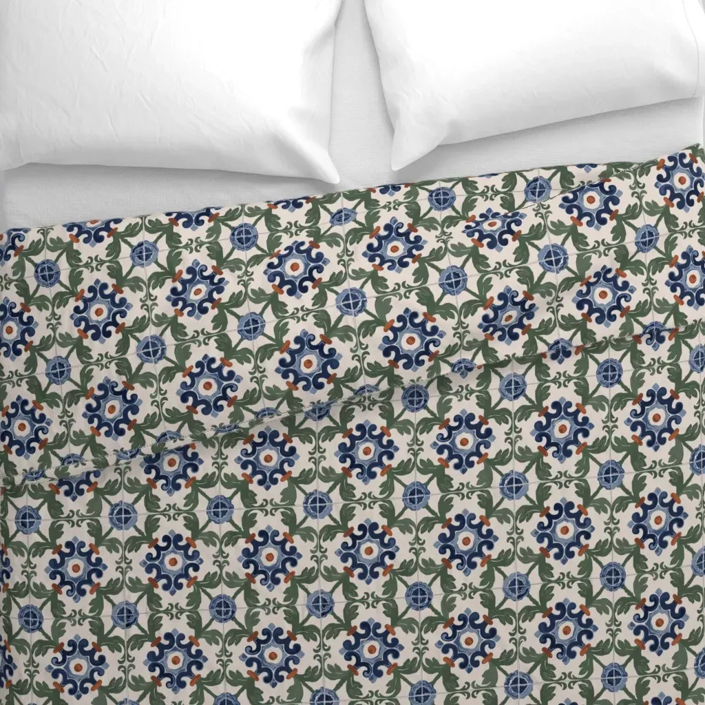 Distressed Mediterranean Tile Duvet Cover - Blue alternate view