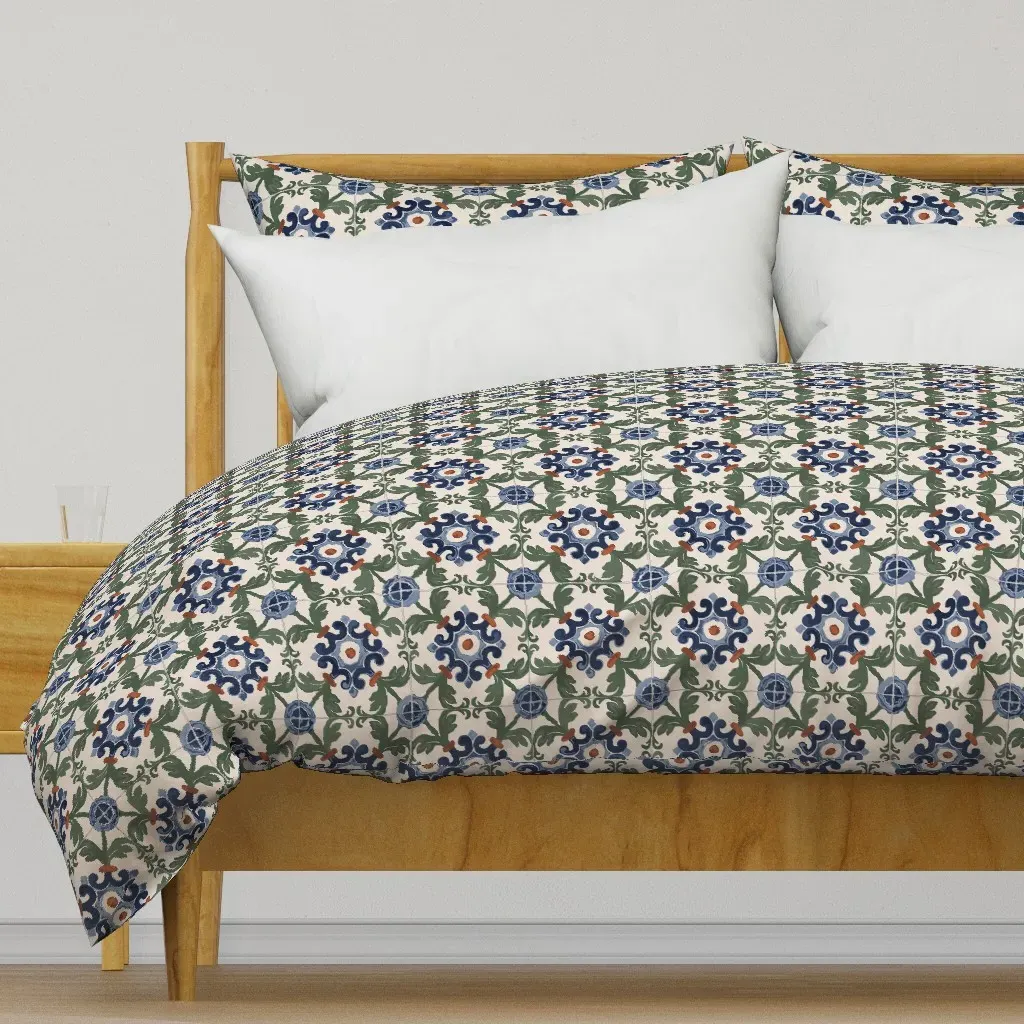 Distressed Mediterranean Tile Duvet Cover - Blue product